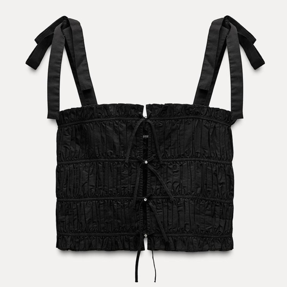 Zara Poplin Top with Bows and Jewels